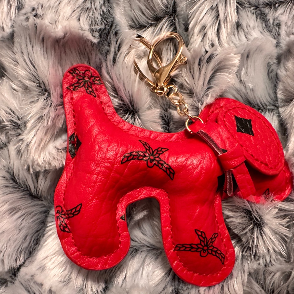 Red Leather Keychain with Gold Clip *Fashion